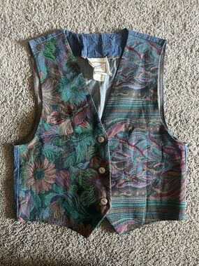 Vintage Floral Tapestry Vest in Teal and Plum